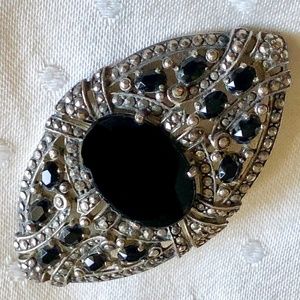 Marcasite (faux) silver toned deco brooch